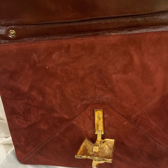 Elegant Suede Clutch with Gold Accent - Picture 5 of 7